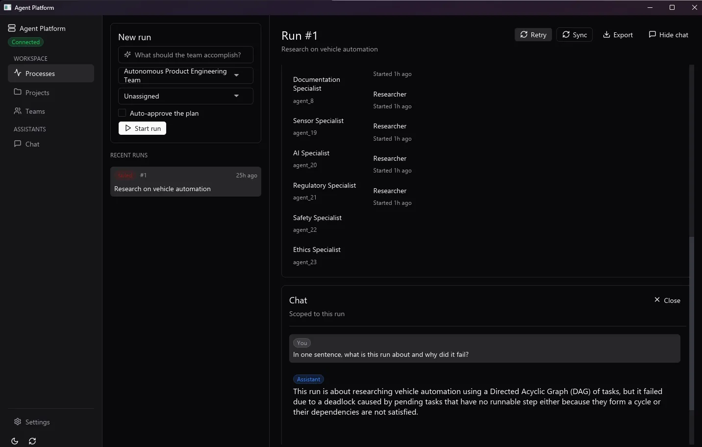 A scoped chat in the desktop app, with the model and its context named above the conversation.