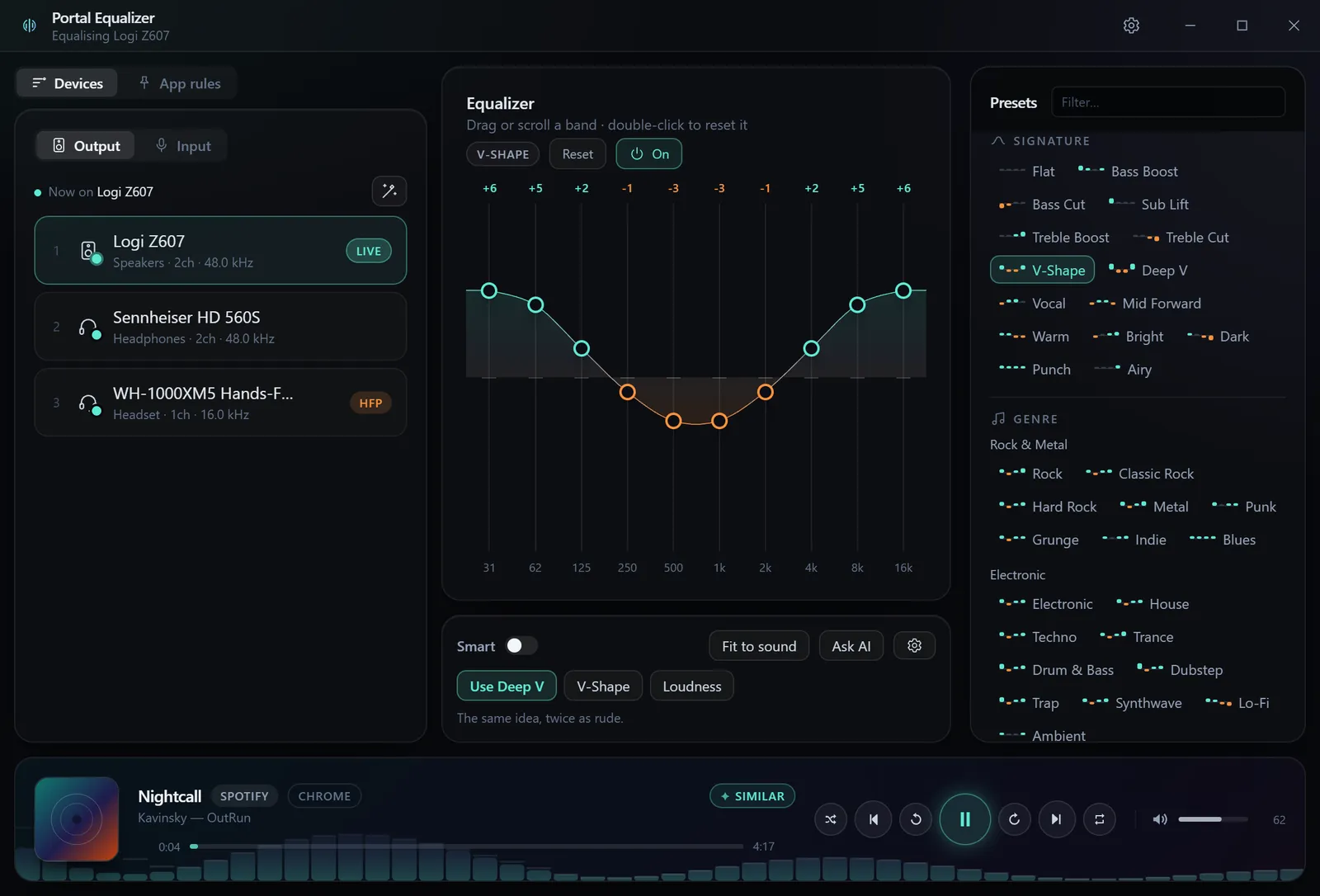 The player, the ten-band equaliser and the preset catalogue.